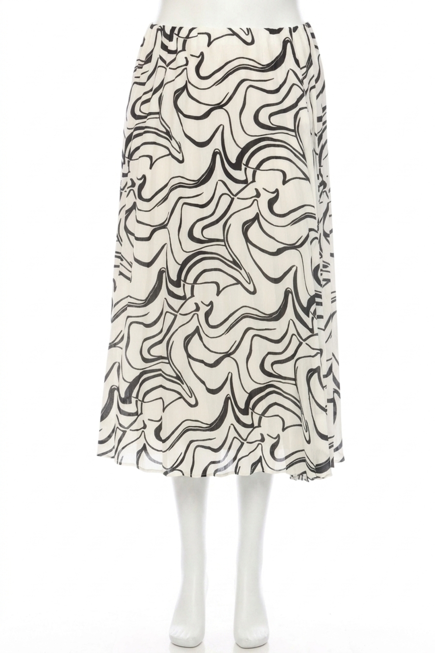 NEW JOSEPH RIBKOFF scribble print pleated pull on midi skirt in vanilla/black